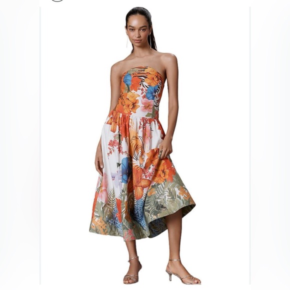 Maeve Dresses & Skirts - NWT retail$245 sizeS MAEVE (Reclectic)Strapless floral/tiger printed midi dress.